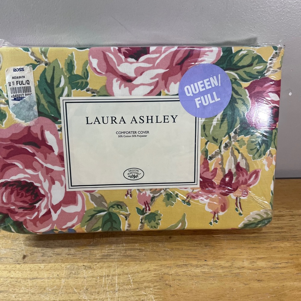 Laura Ashley Vtg Wild Roses Duvet Cover Full Yellow Pink Floral Cottagecore